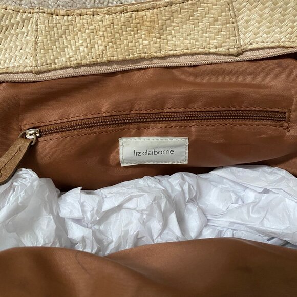 Liz Claiborne Vintge Woven Cream and Tan Leather Tote Bag - Picture 6 of 12